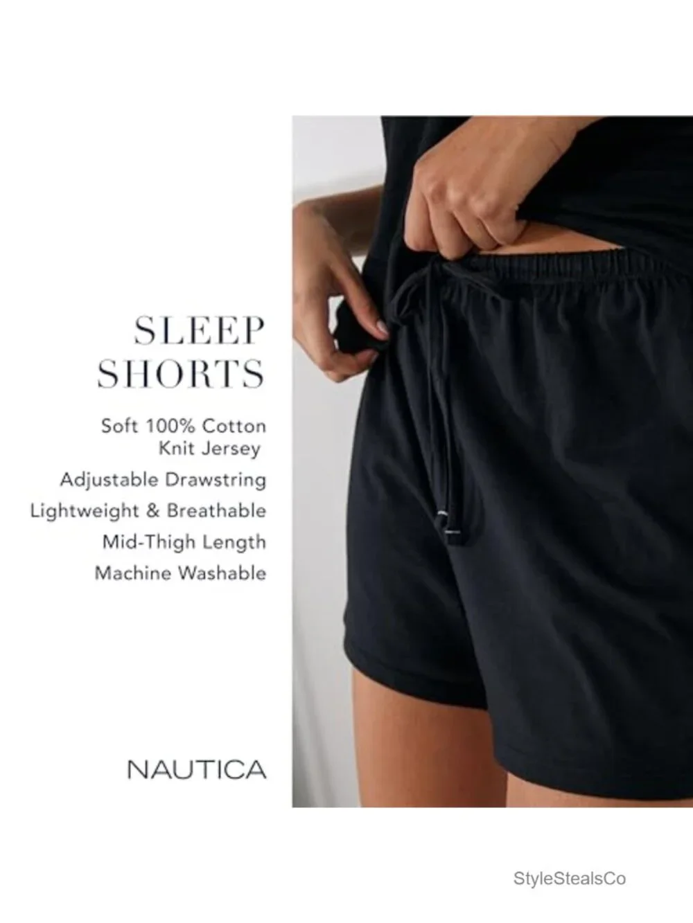 Cotton Knit Jersey Sleep Shorts Mid-Thigh Lightweight Drawstring Pajama Bottoms